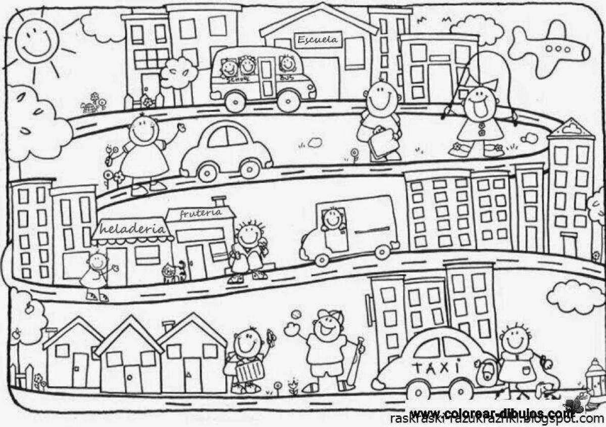 Coloring page majestic city street
