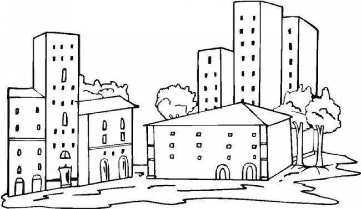 Coloring page mysterious city street