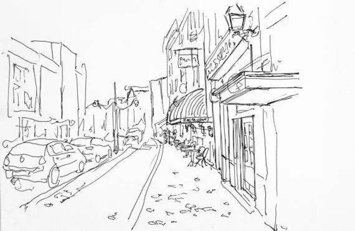 Coloring page inviting city street