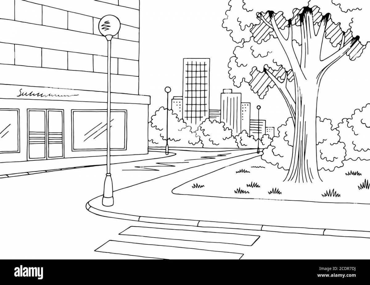 Awesome city street coloring page