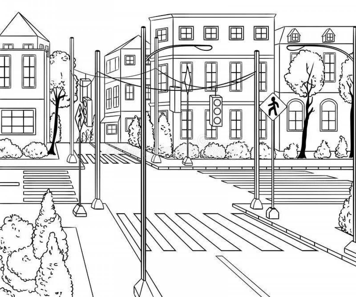 Impressive city street coloring page