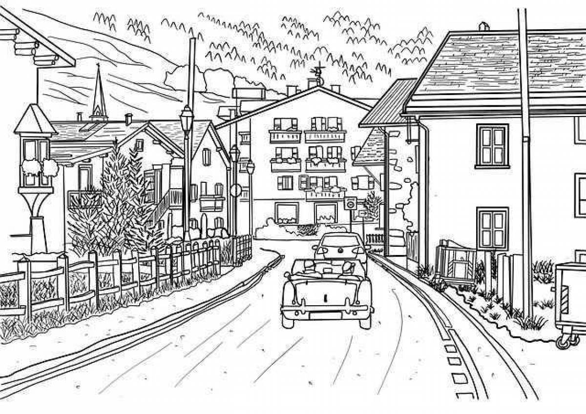Coloring book exquisite city street