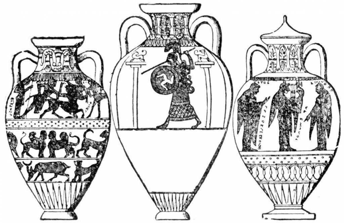 Фото Раскраска с любовью детализированная древнегреческая ваза