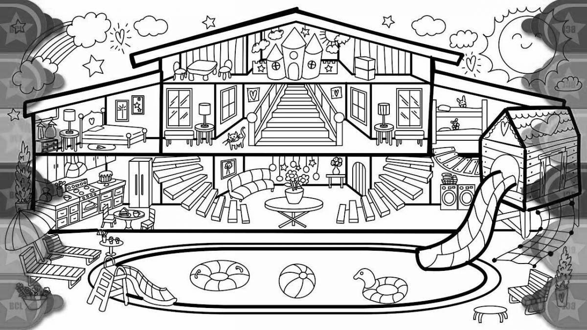 Coloring page cozy interior of the house