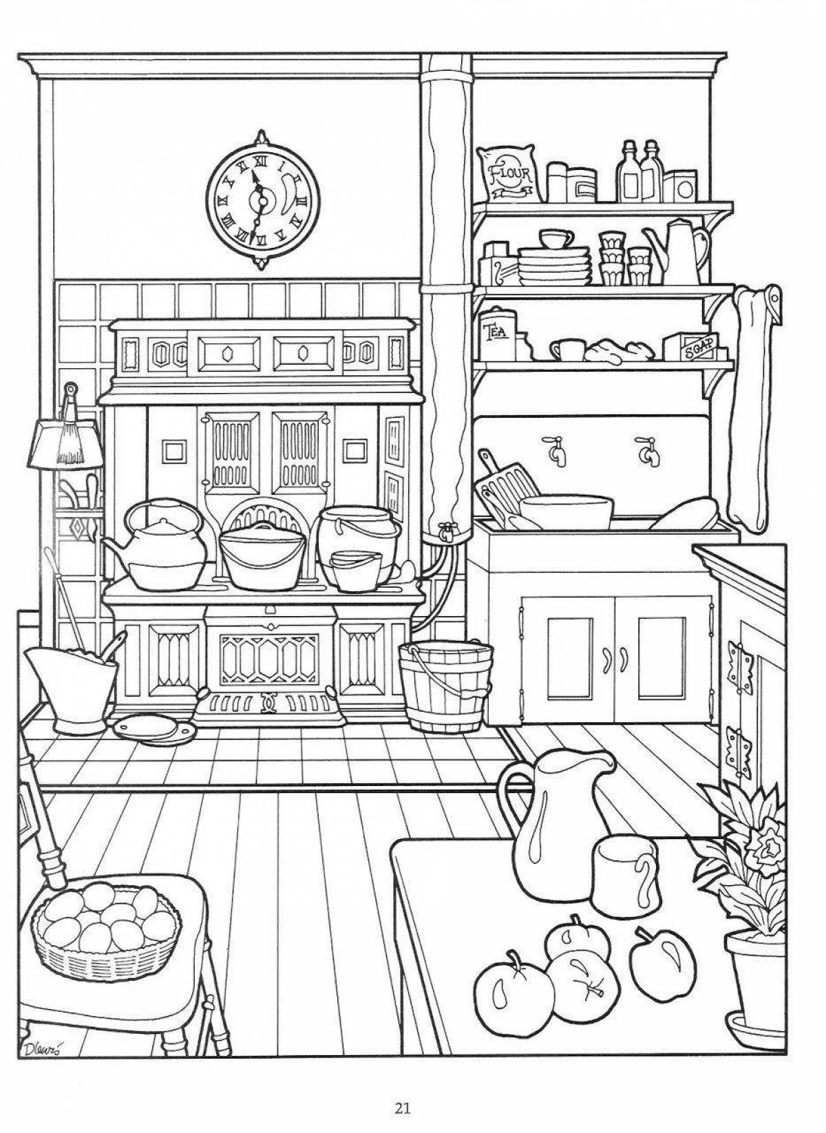 Coloring book fairy house inside