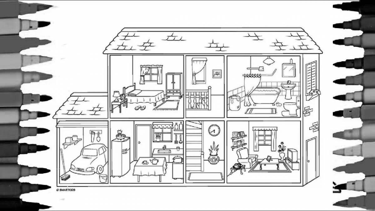 Charming house interior coloring book