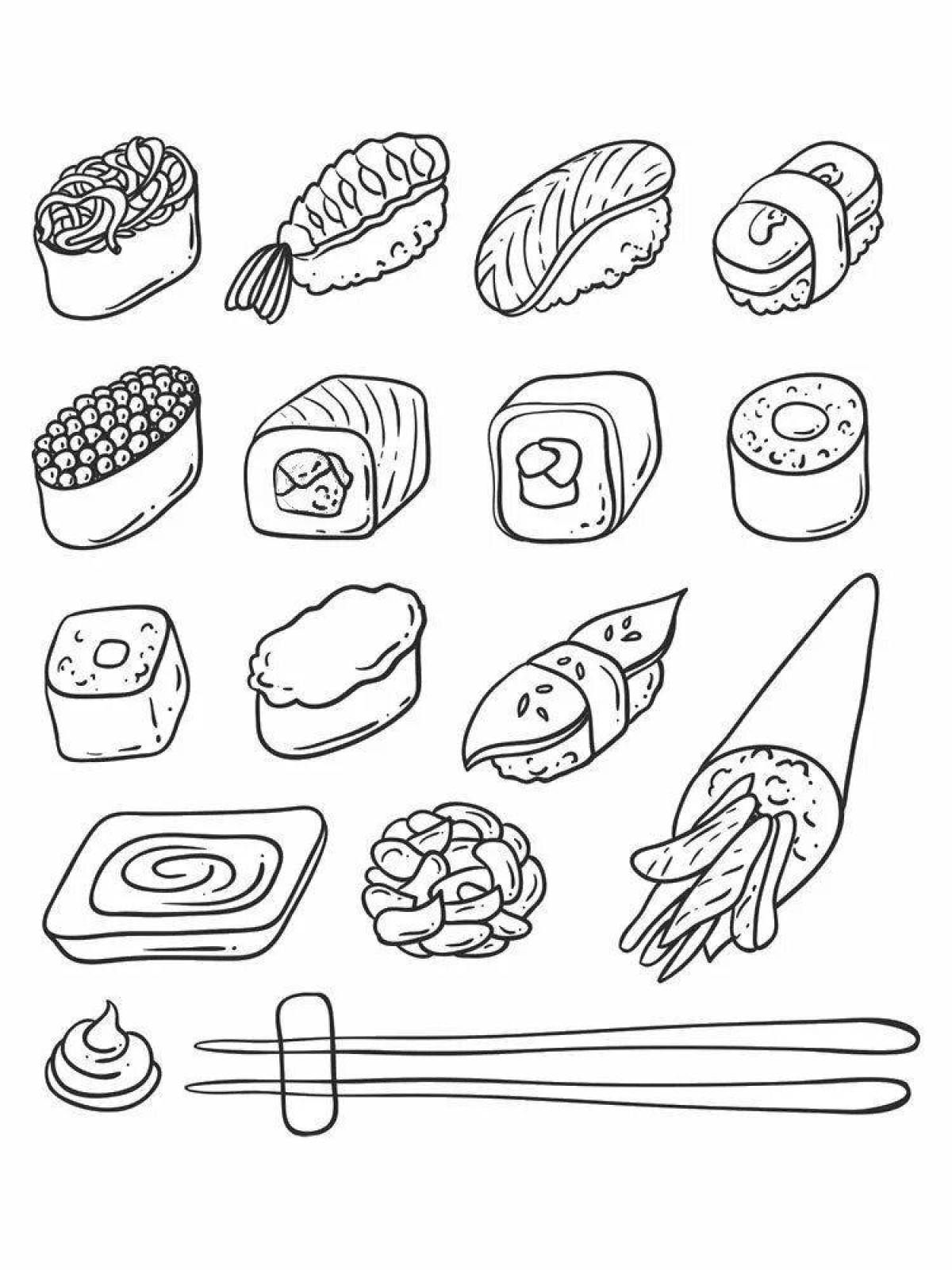 Фото Раскраска аппетитные суши-роллы