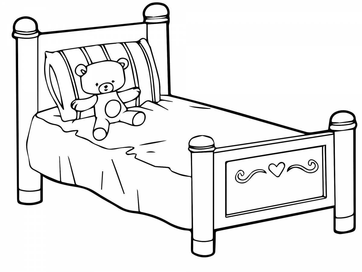 Раскраска игривая кукла с кроватью
