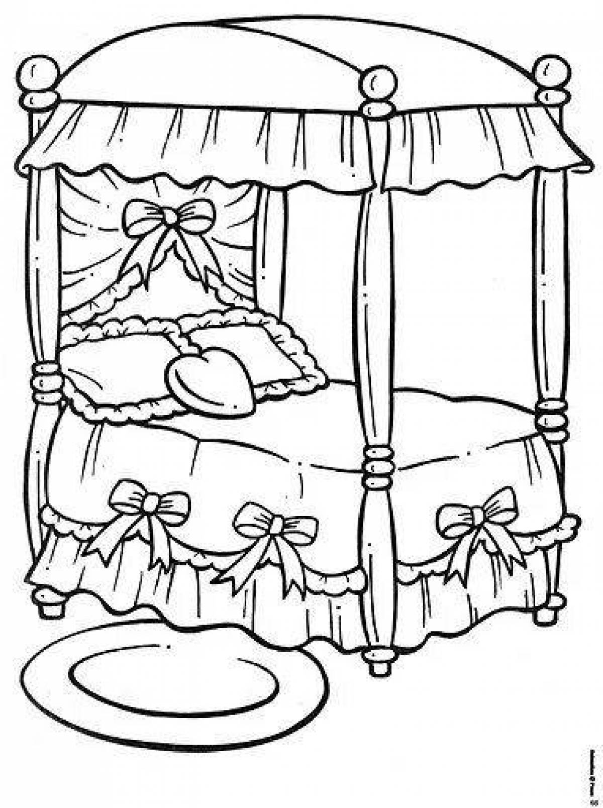 Coloring book luminous doll with a bed