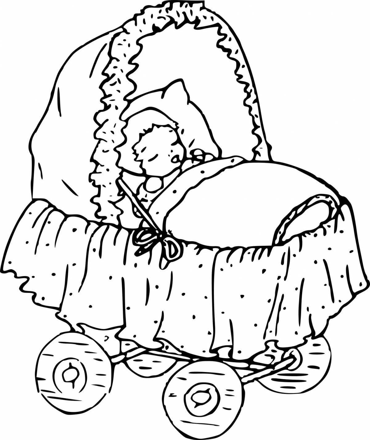 Coloring page crazy doll with bed
