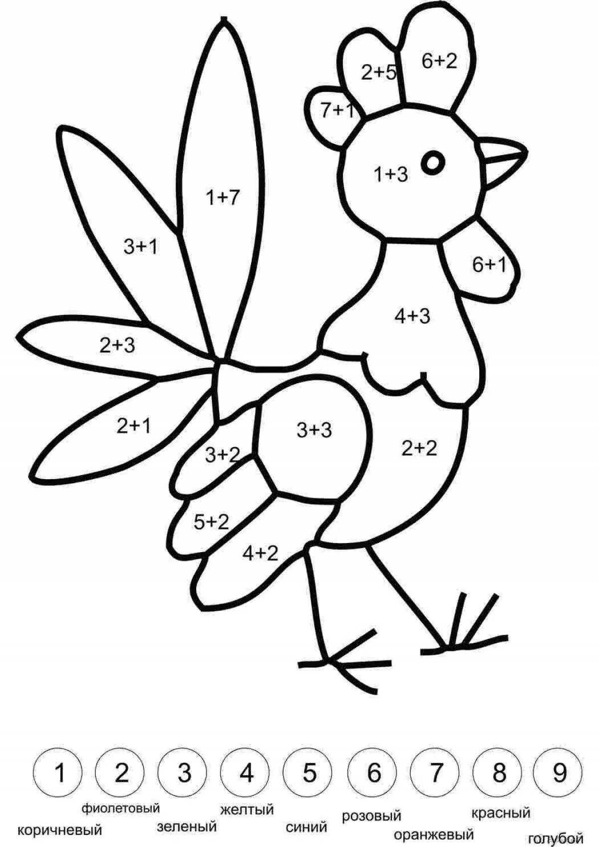 Coloring dazzling rooster by numbers