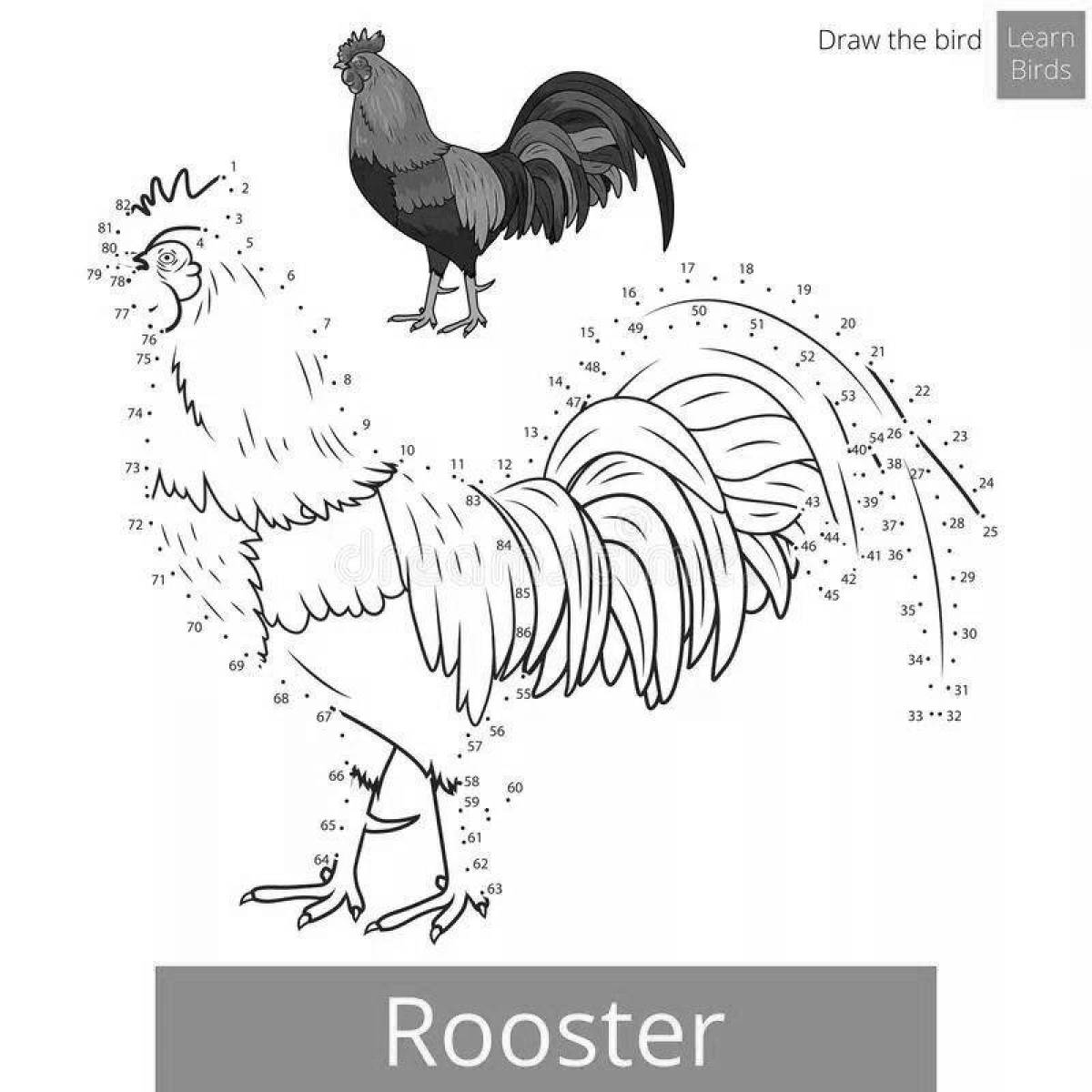 Humorous rooster coloring by numbers