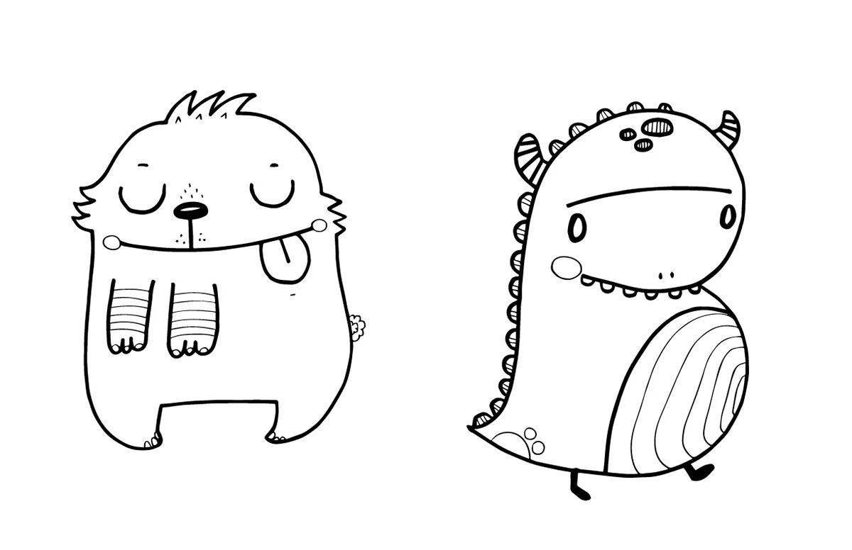 Animated cute monster coloring page