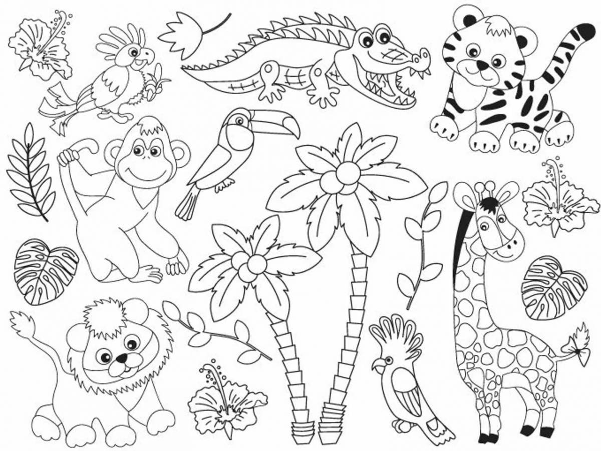 Living jungle animals coloring book