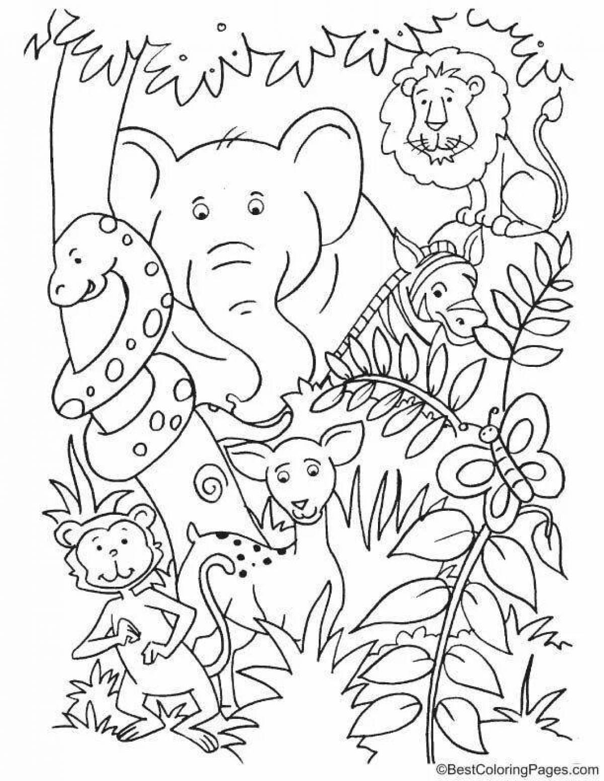 Раскраска радостные животные джунглей