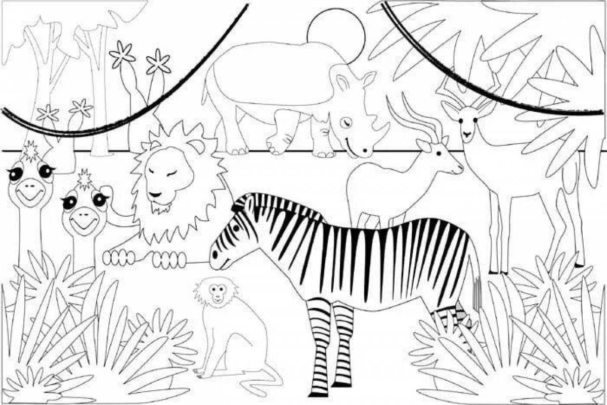 Coloring book magical animals of the jungle