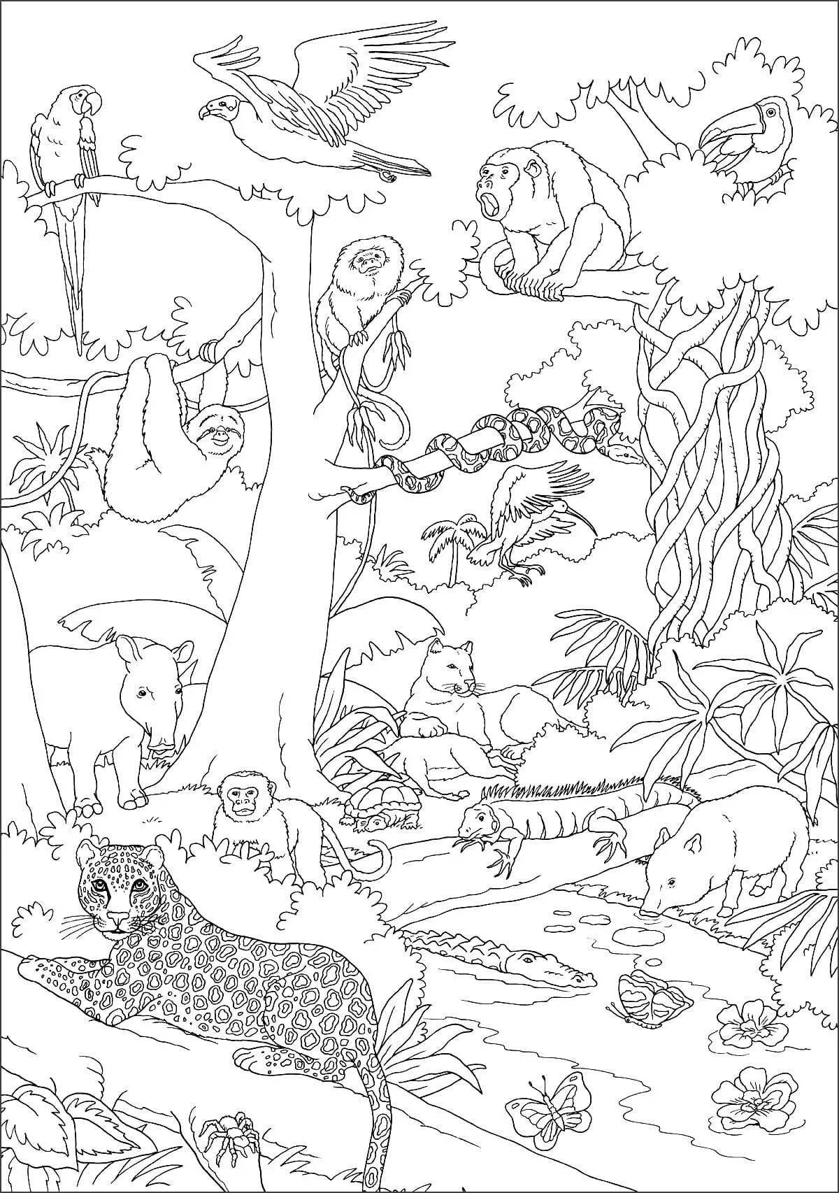 Coloring page dazzling jungle animals