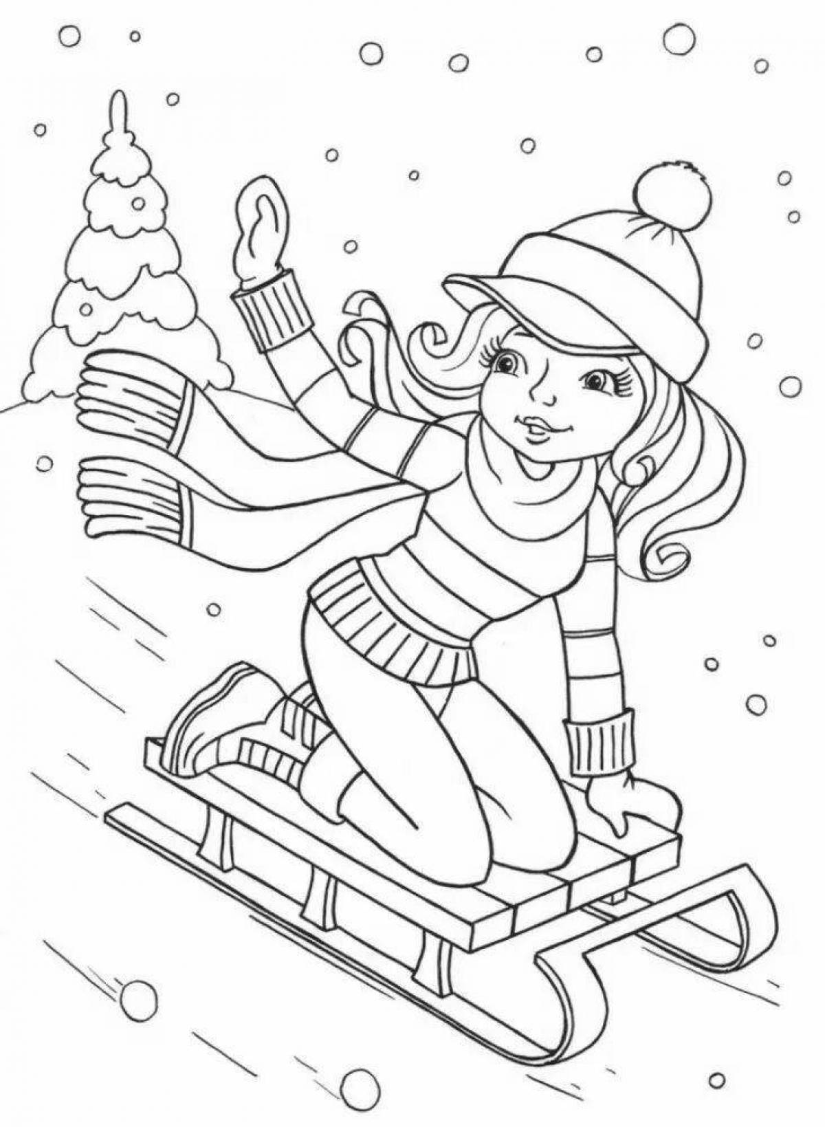 Joyful sled coloring