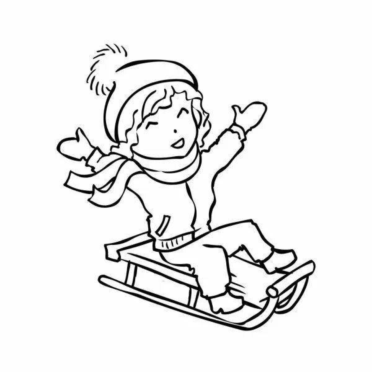 Exciting sledding coloring book