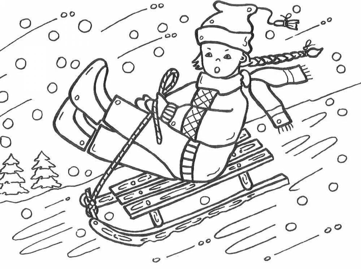 Amazing sledding coloring page