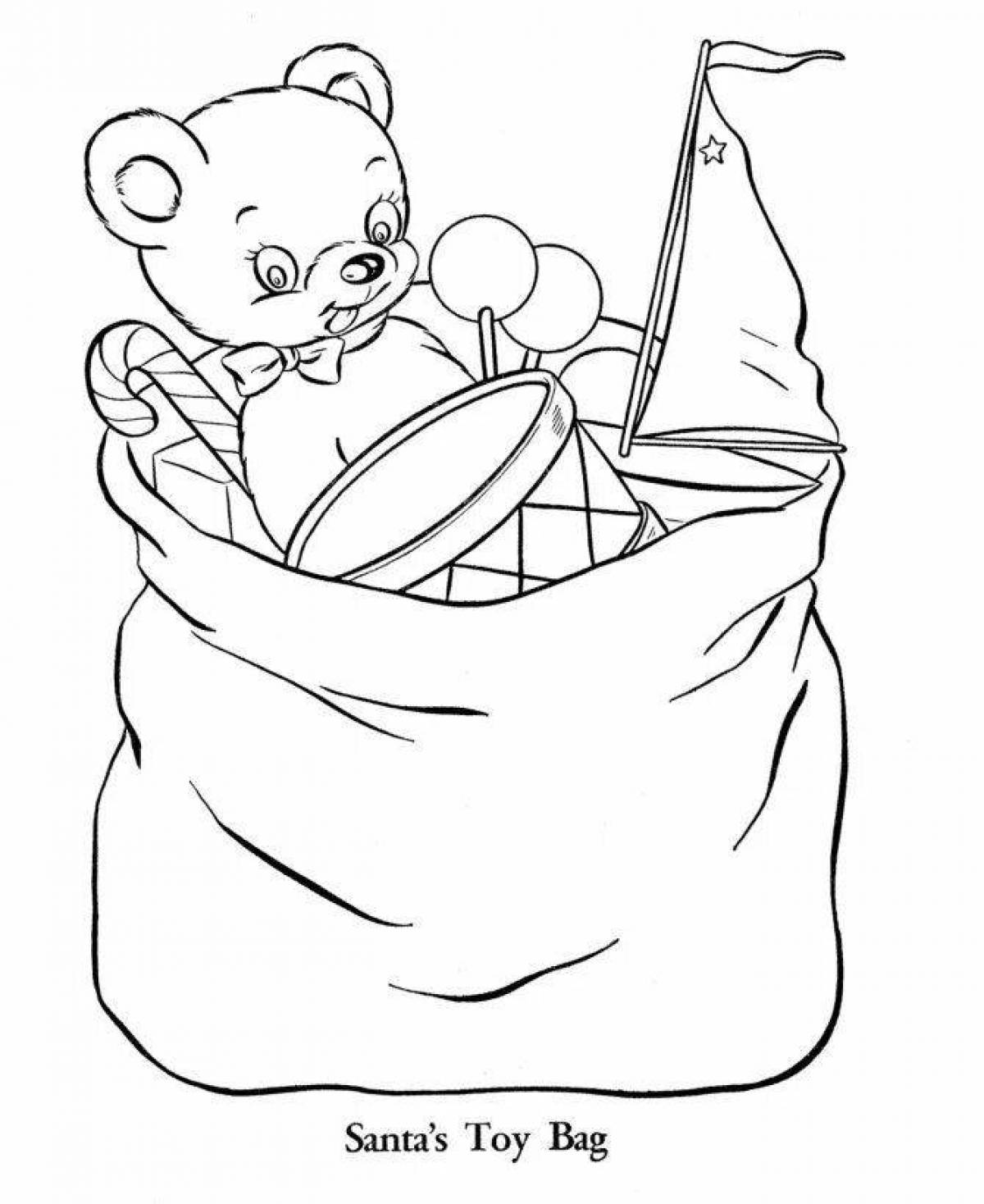 Coloring page holiday bag with gifts