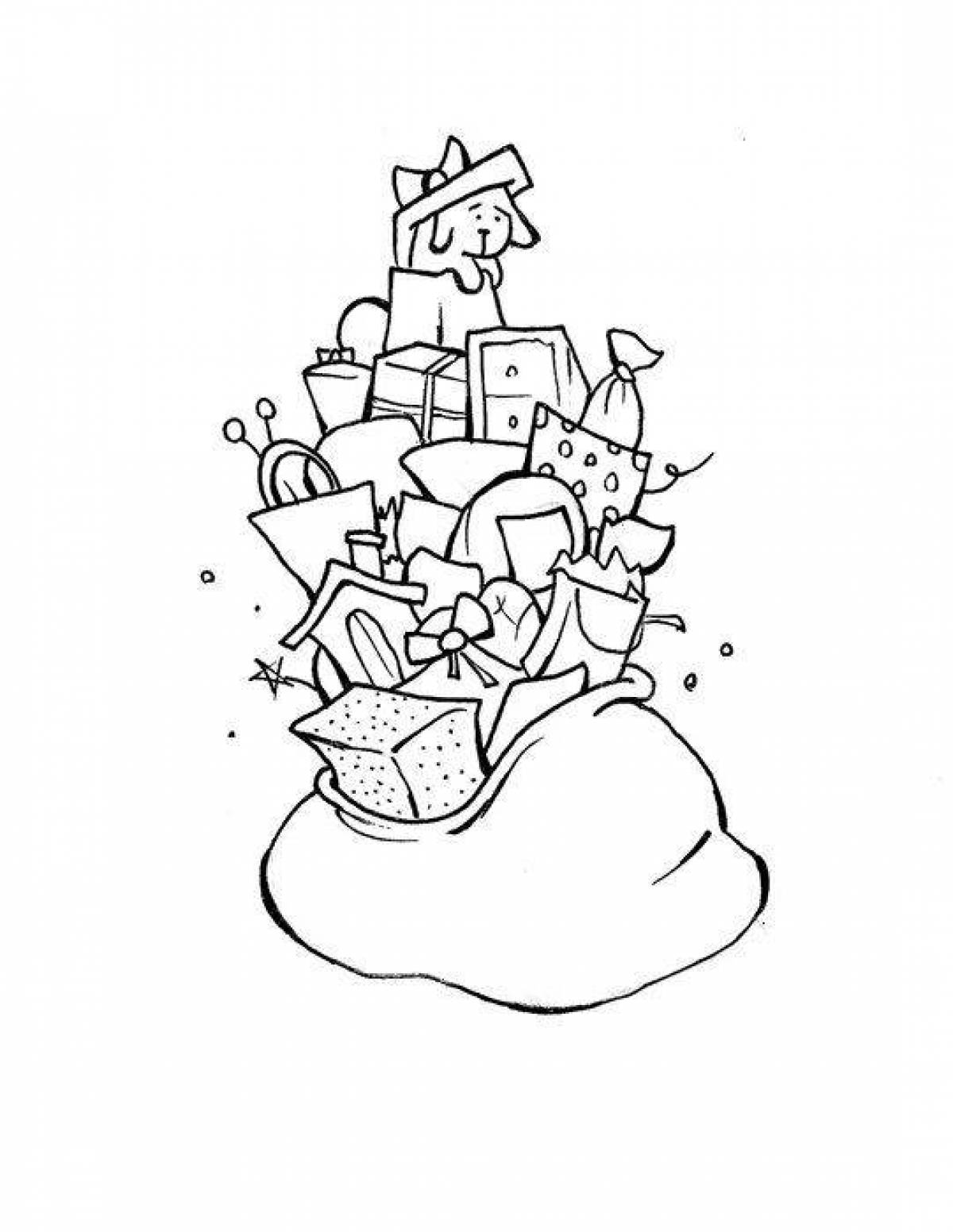 Coloring page joyful bag with gifts