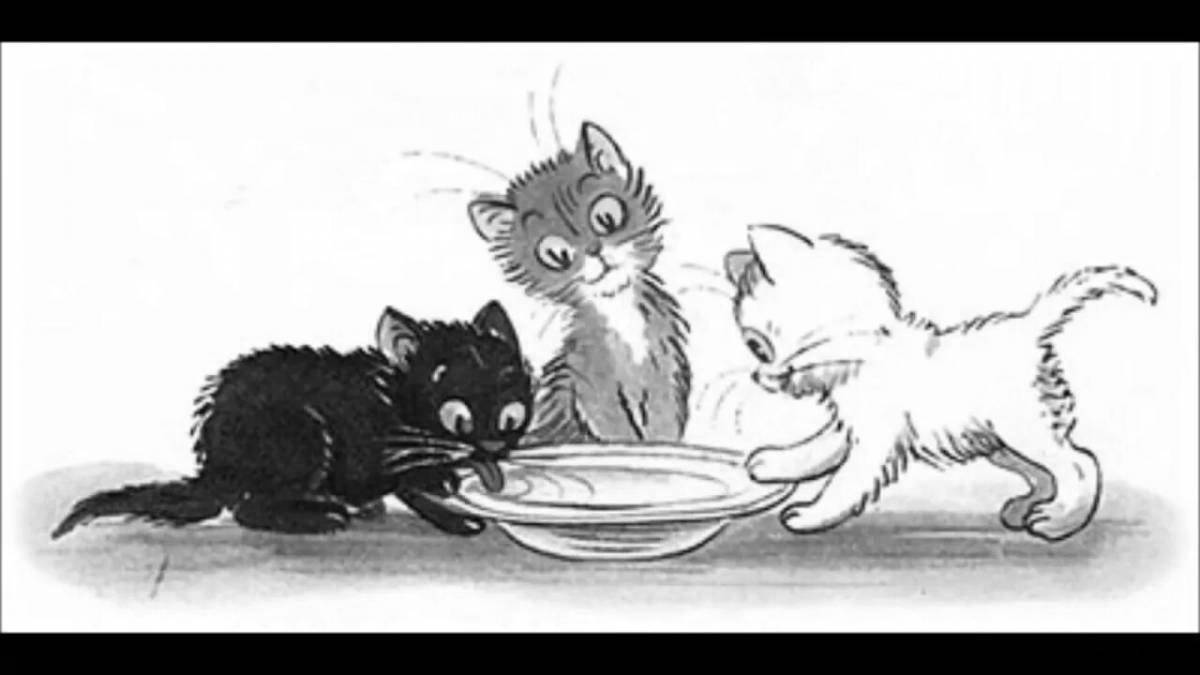 Фото Раскраска три игривых котенка сутеева