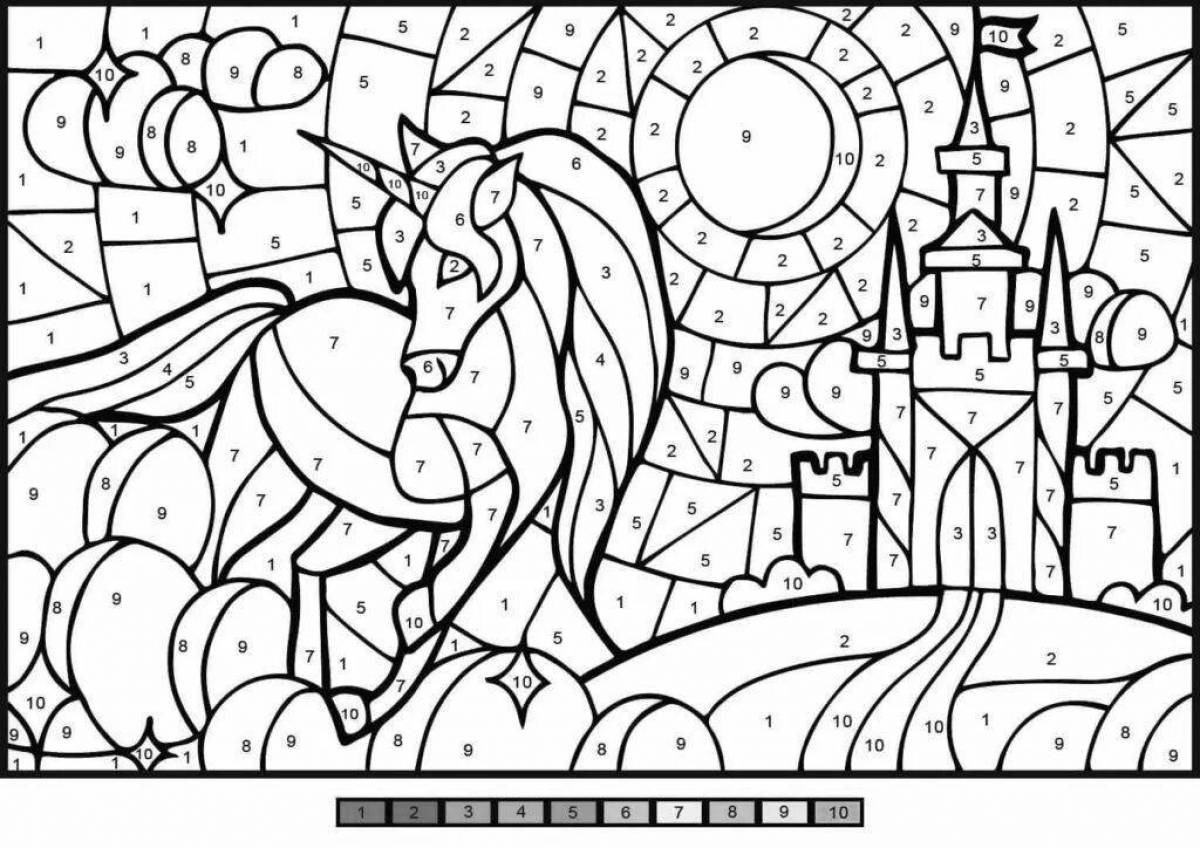 Charming unicorn coloring by numbers