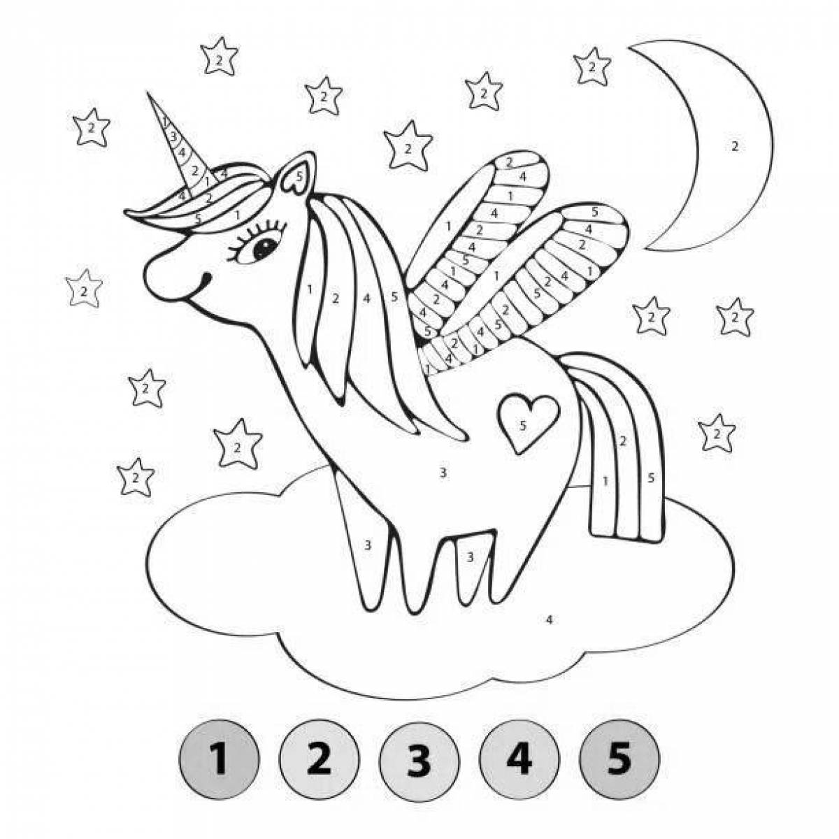 Majestic unicorn color by number