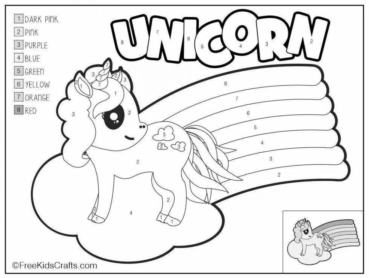 Fancy unicorn coloring by numbers