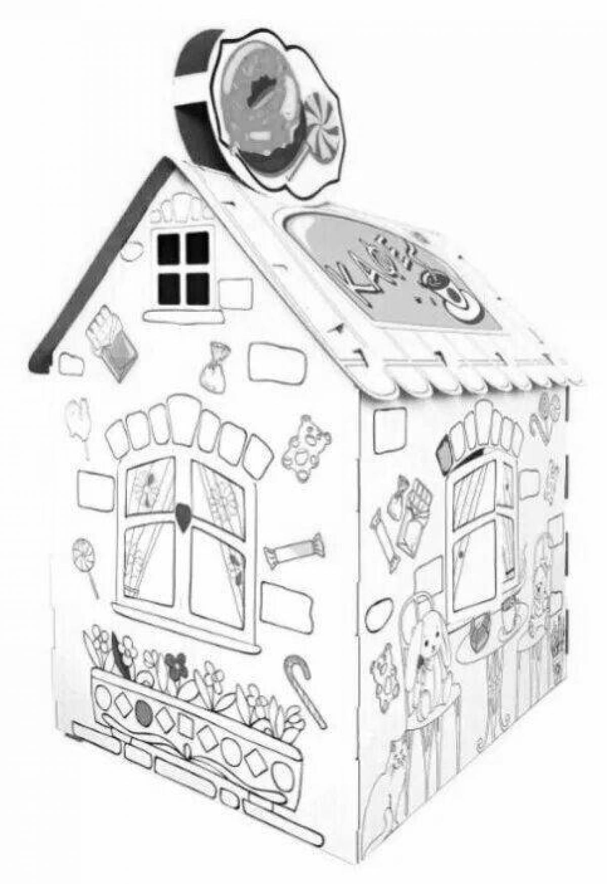 Фото Раскраска изысканный картонный домик с фиксированной ценой