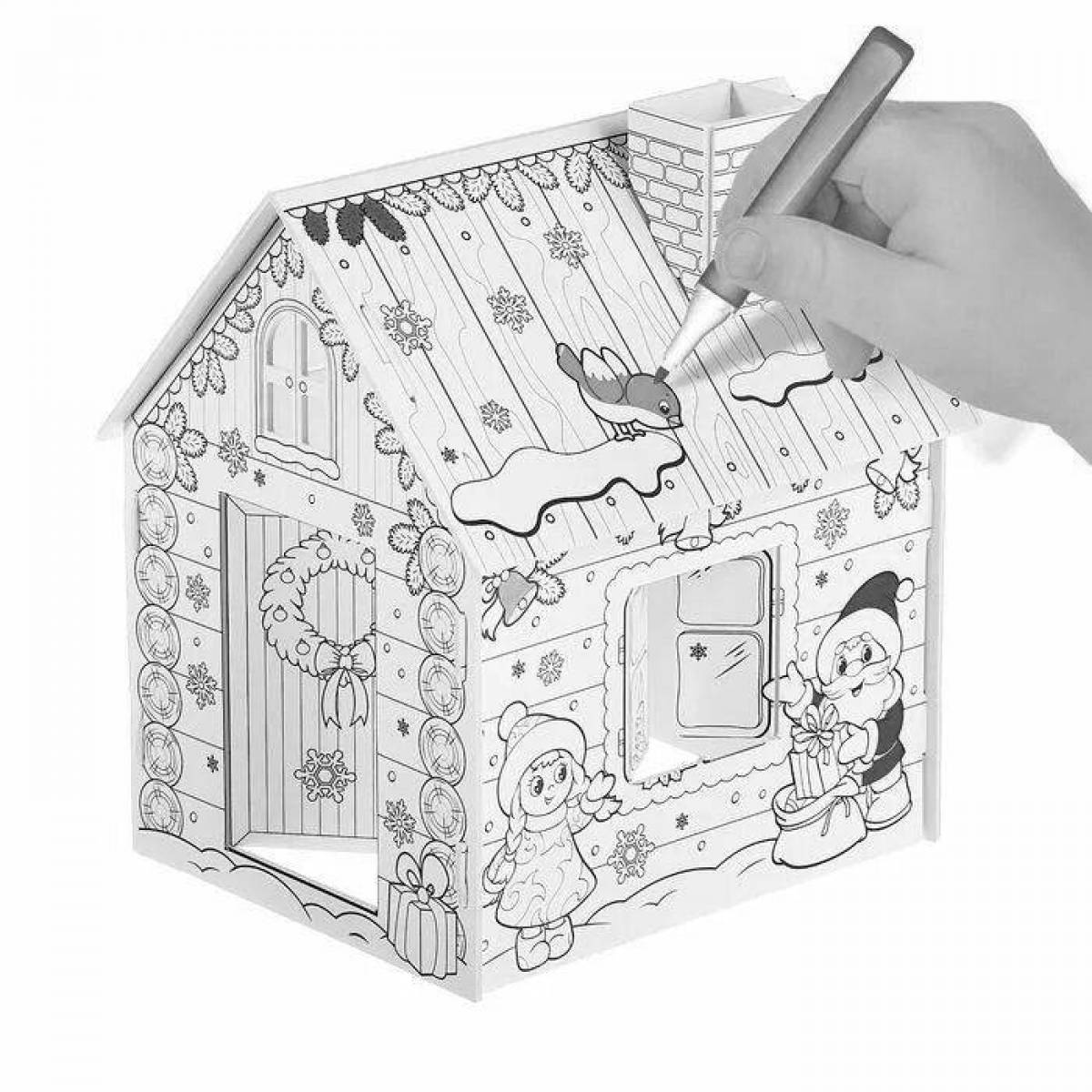 Фото Раскраска восхитительный картонный домик с фиксированной ценой