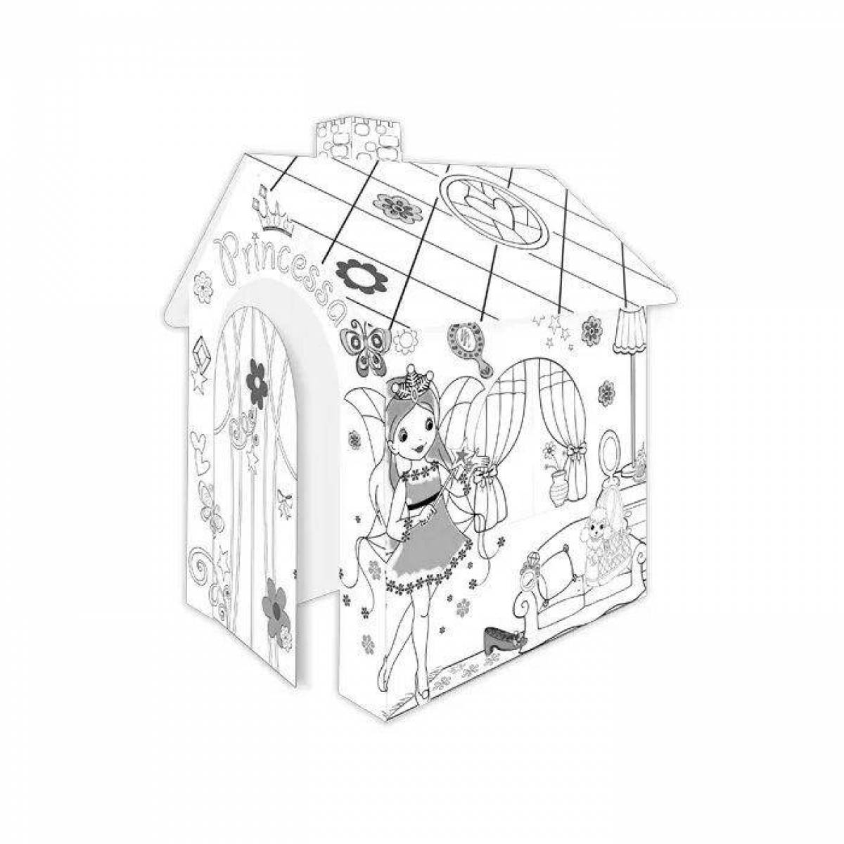 Фото Интригующий картонный домик с фиксированной ценой раскраски
