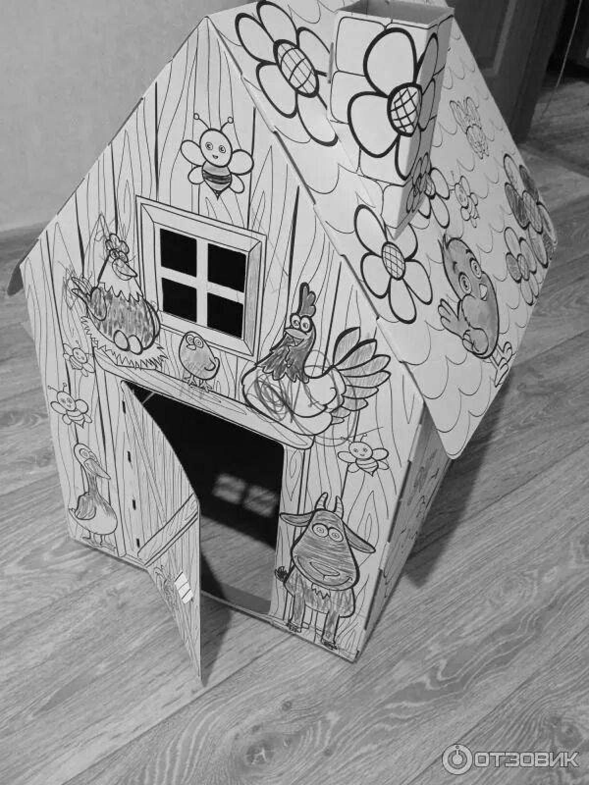Фото Раскраска замечательный картонный домик с фиксированной ценой