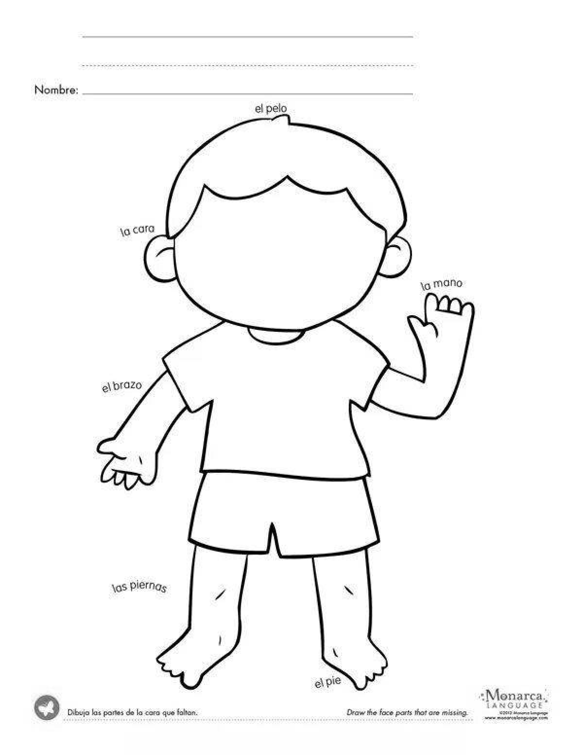 Creative body parts in english coloring book