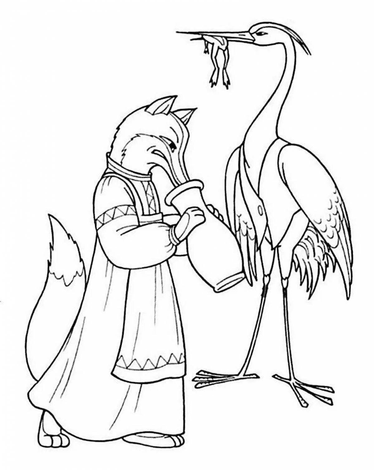 Dreamy coloring crane and fox fairy tale