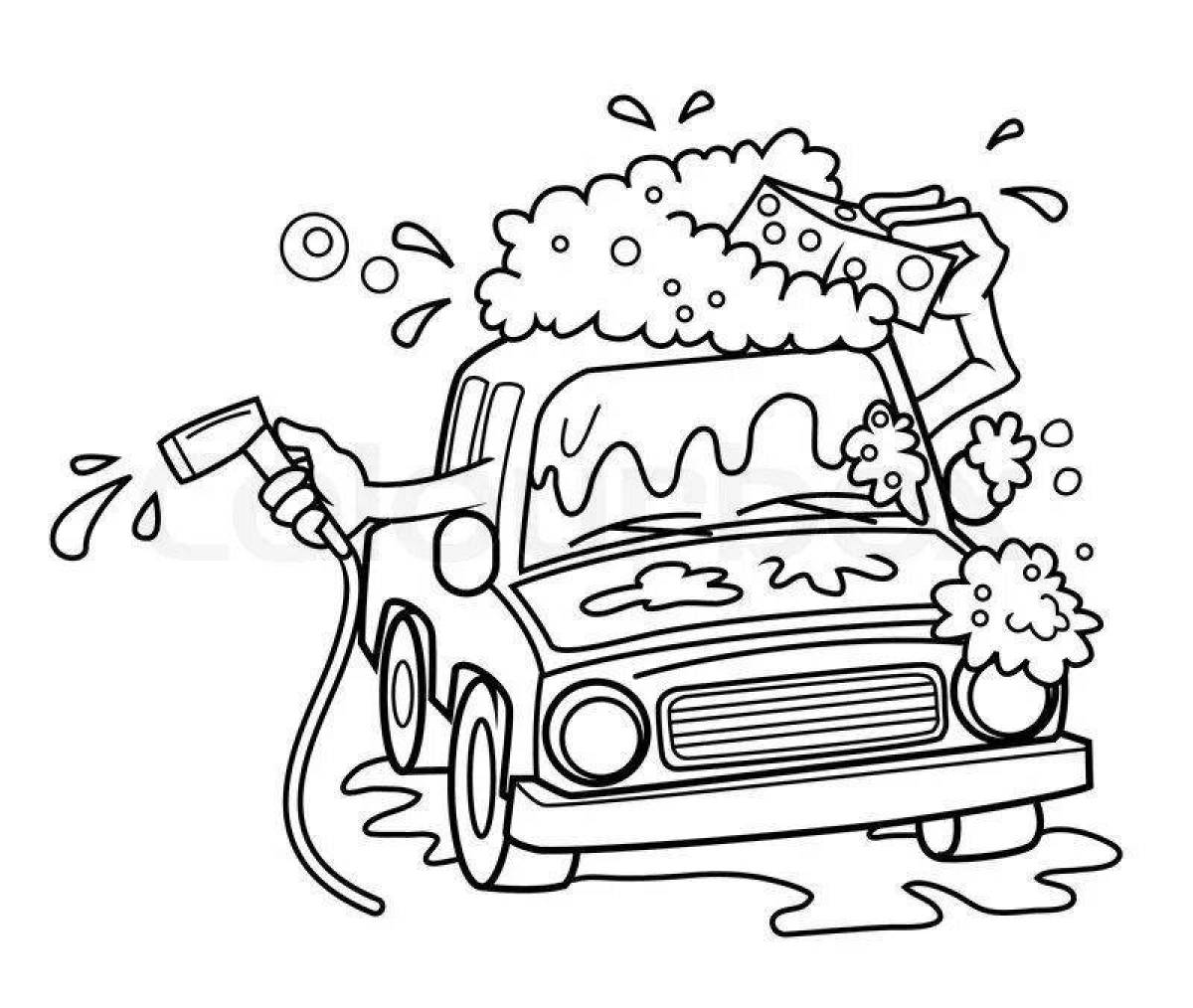 Colorful car wash coloring page