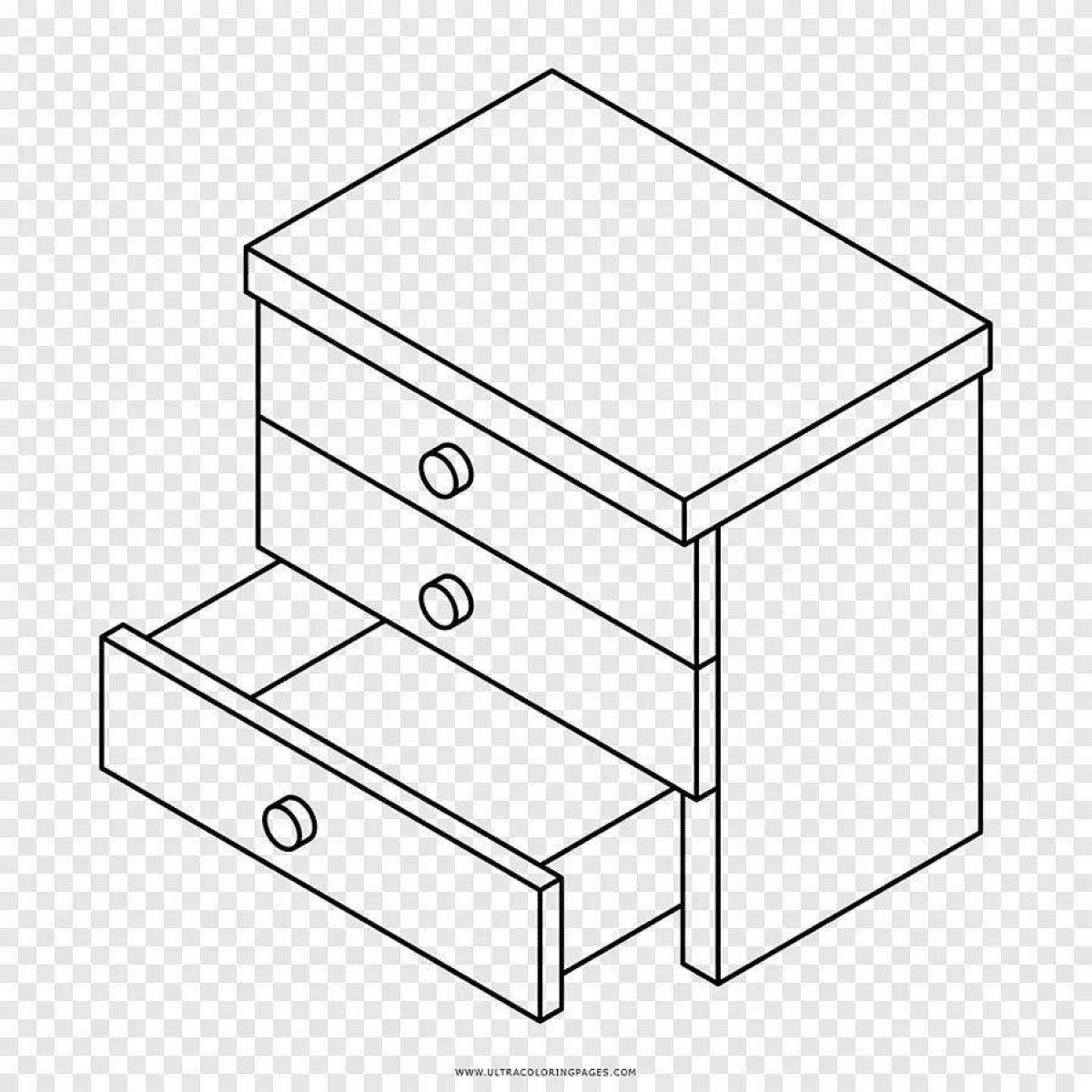 Как раскрасить ящик. Тумбочка раскраска для детей. Комод раскраска. Эскиз тумбочки. Тумбочка черно белая.