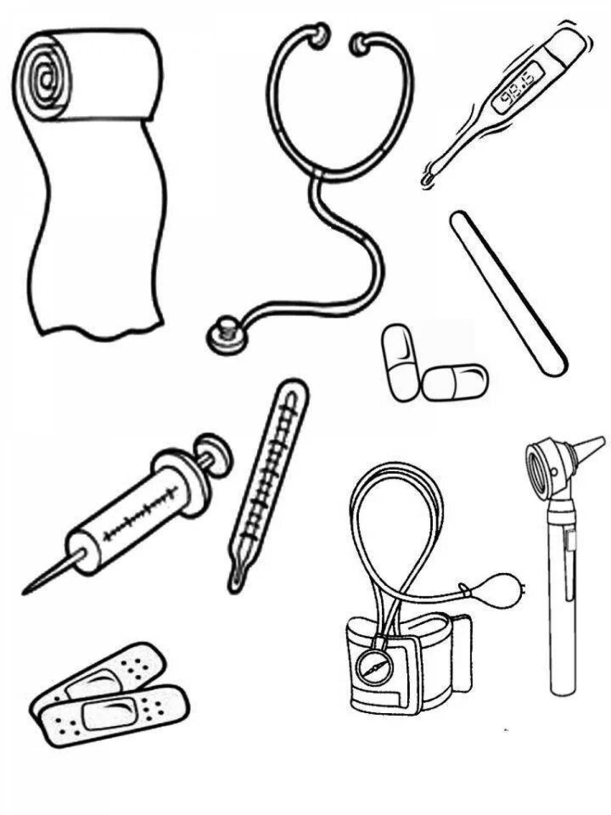 Раскраска инструменты врача