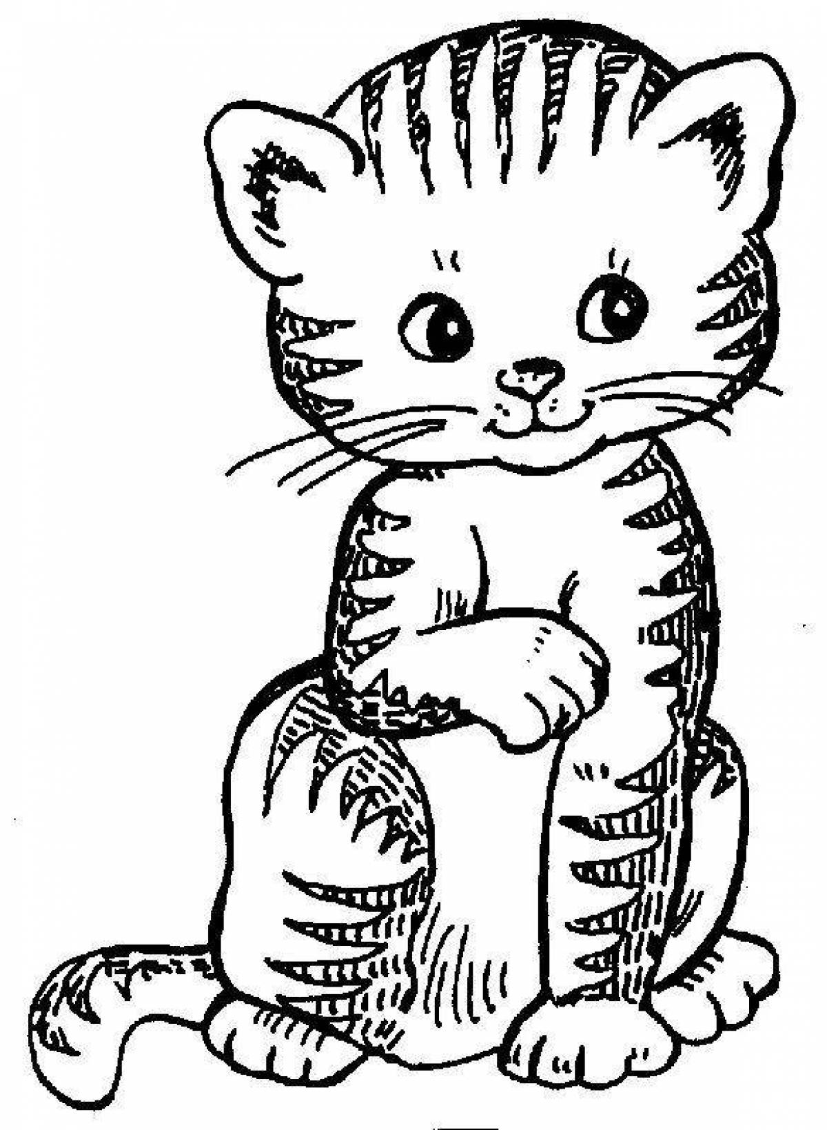 Полосатая кошка раскраска для детей