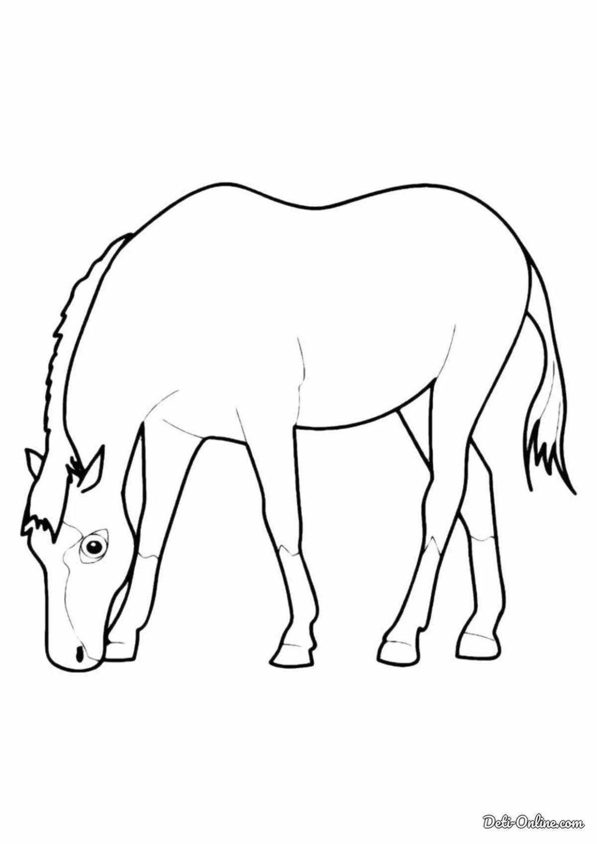Coloring page peaceful grazing horses