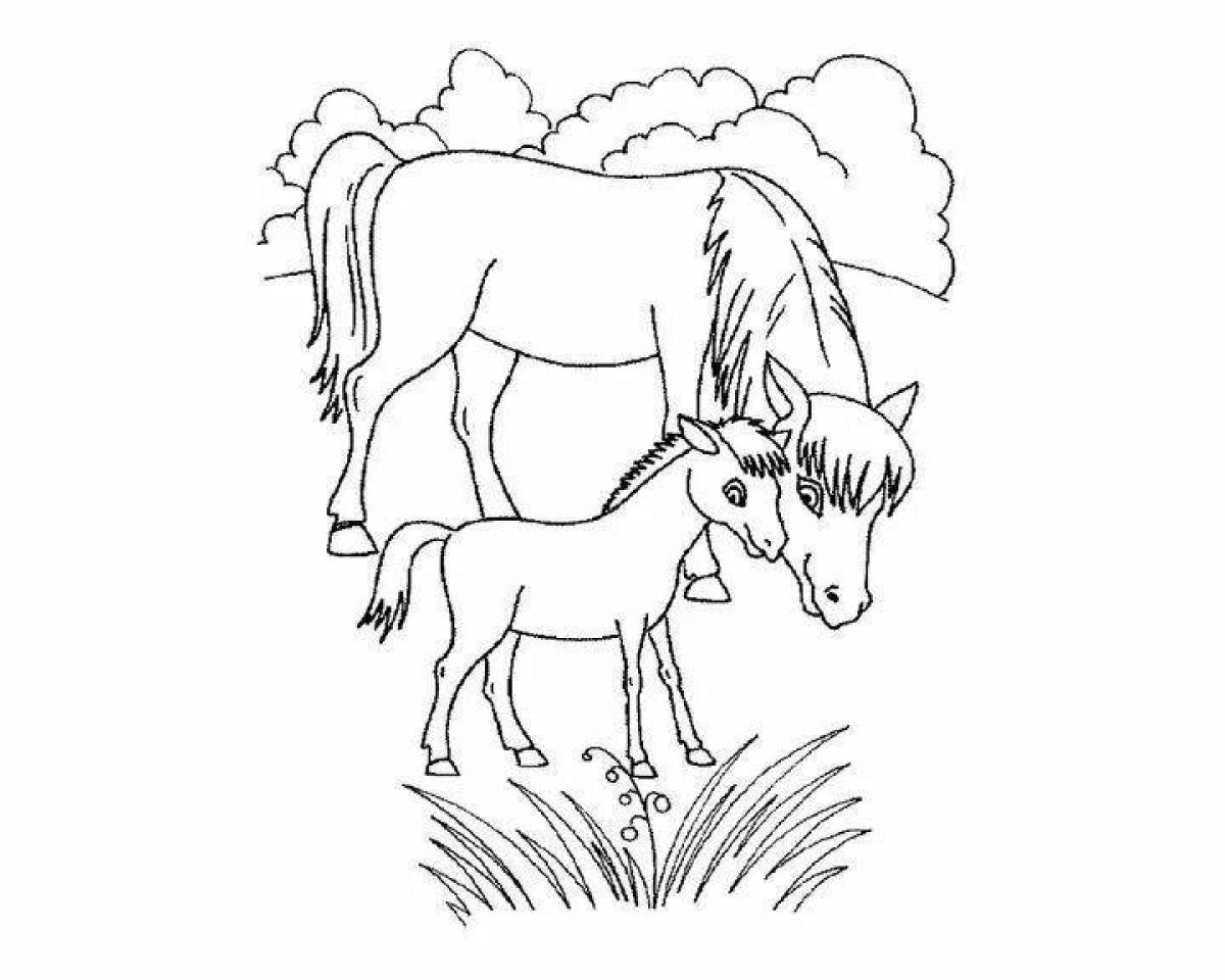 Coloring page amazing grazing horses