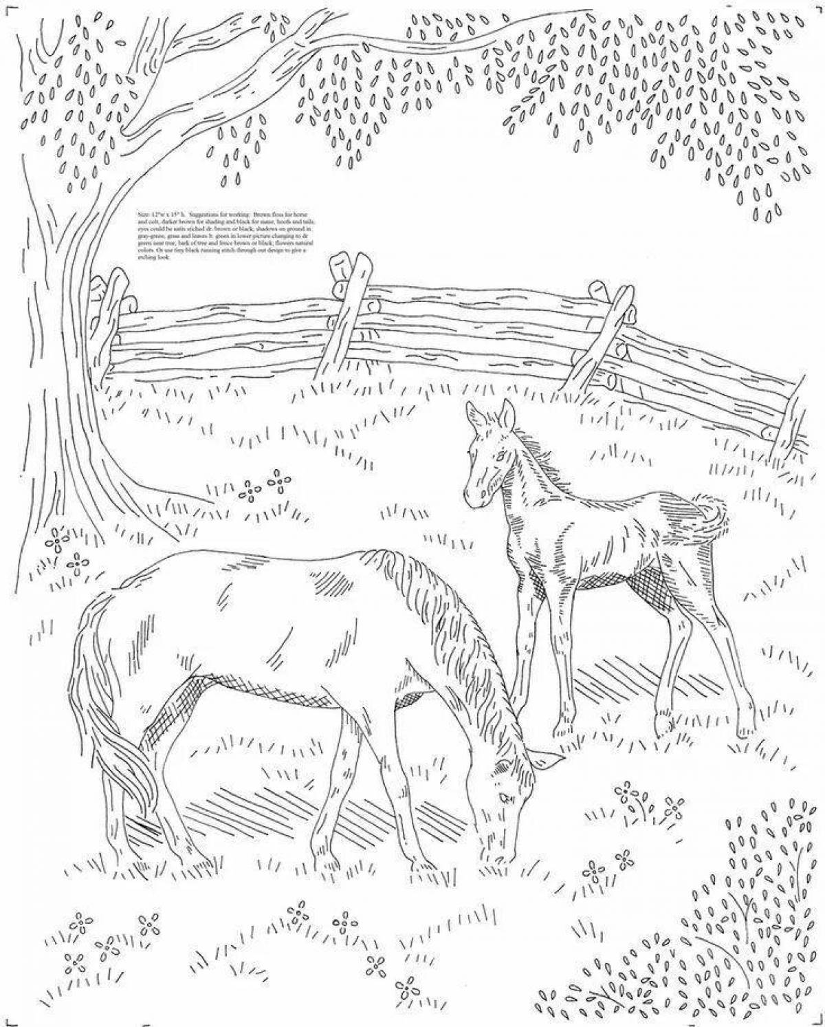 Glitter grazing horse coloring page