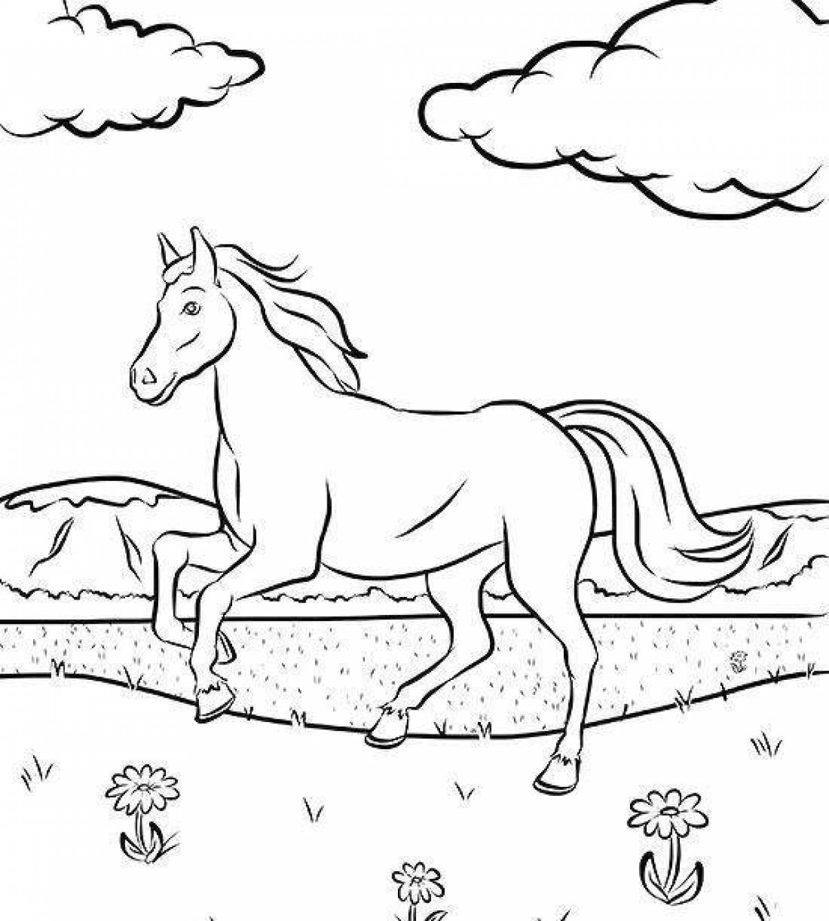 Coloring page shiny grazing horses