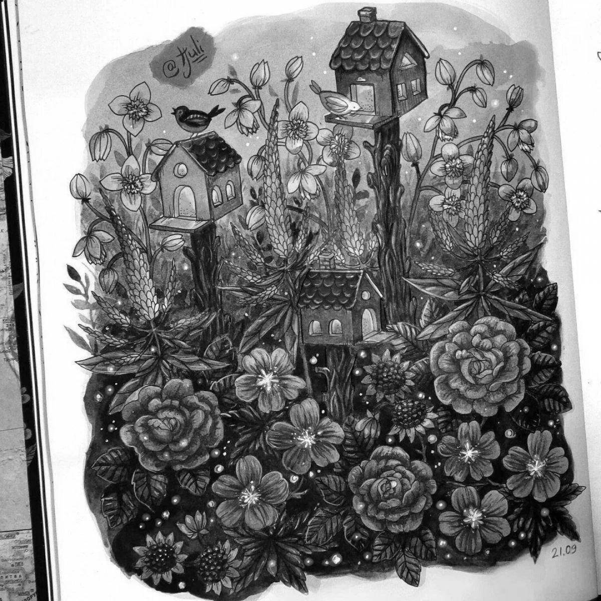 Фото Увлекательная раскраска «сумеречный сад»