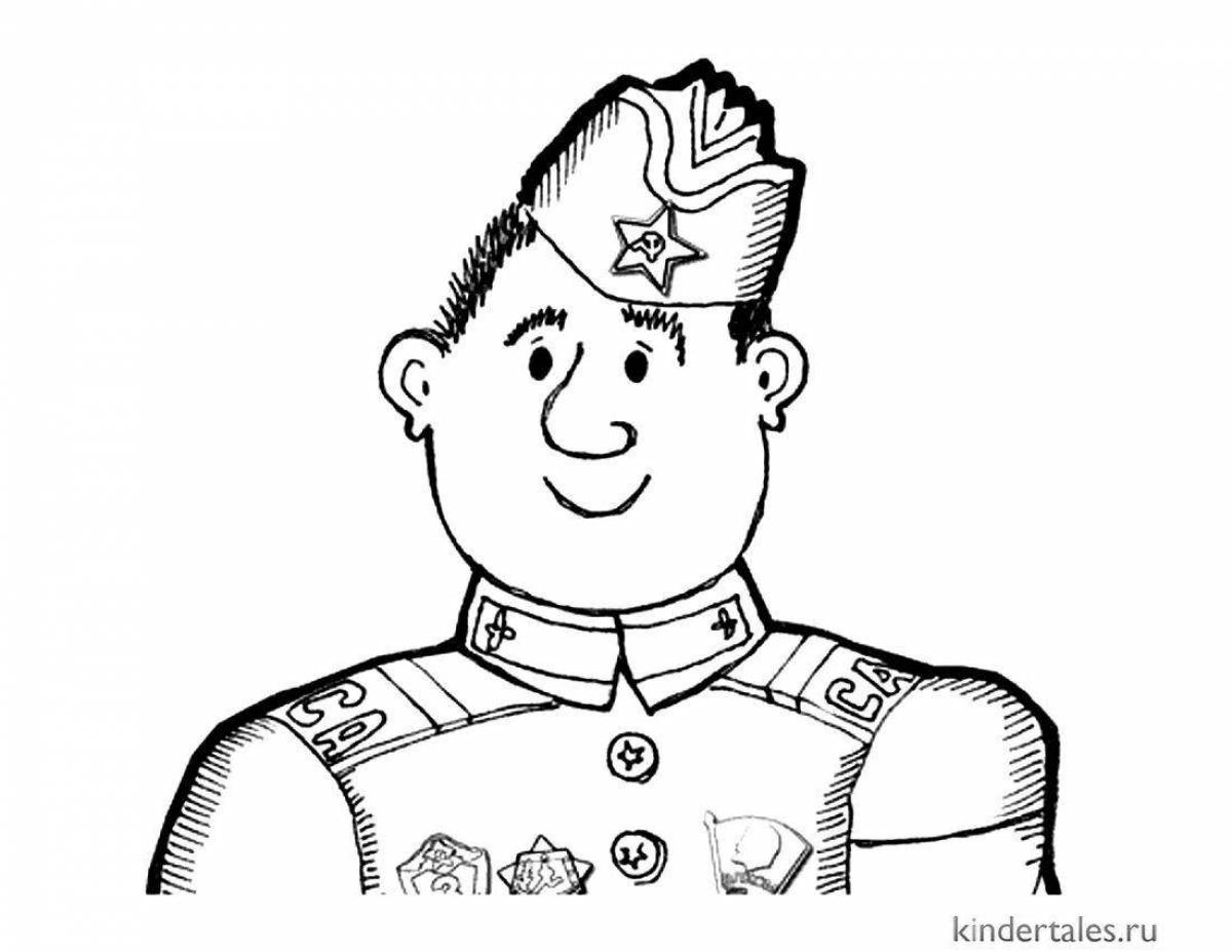 Coloring book shining soldier's face