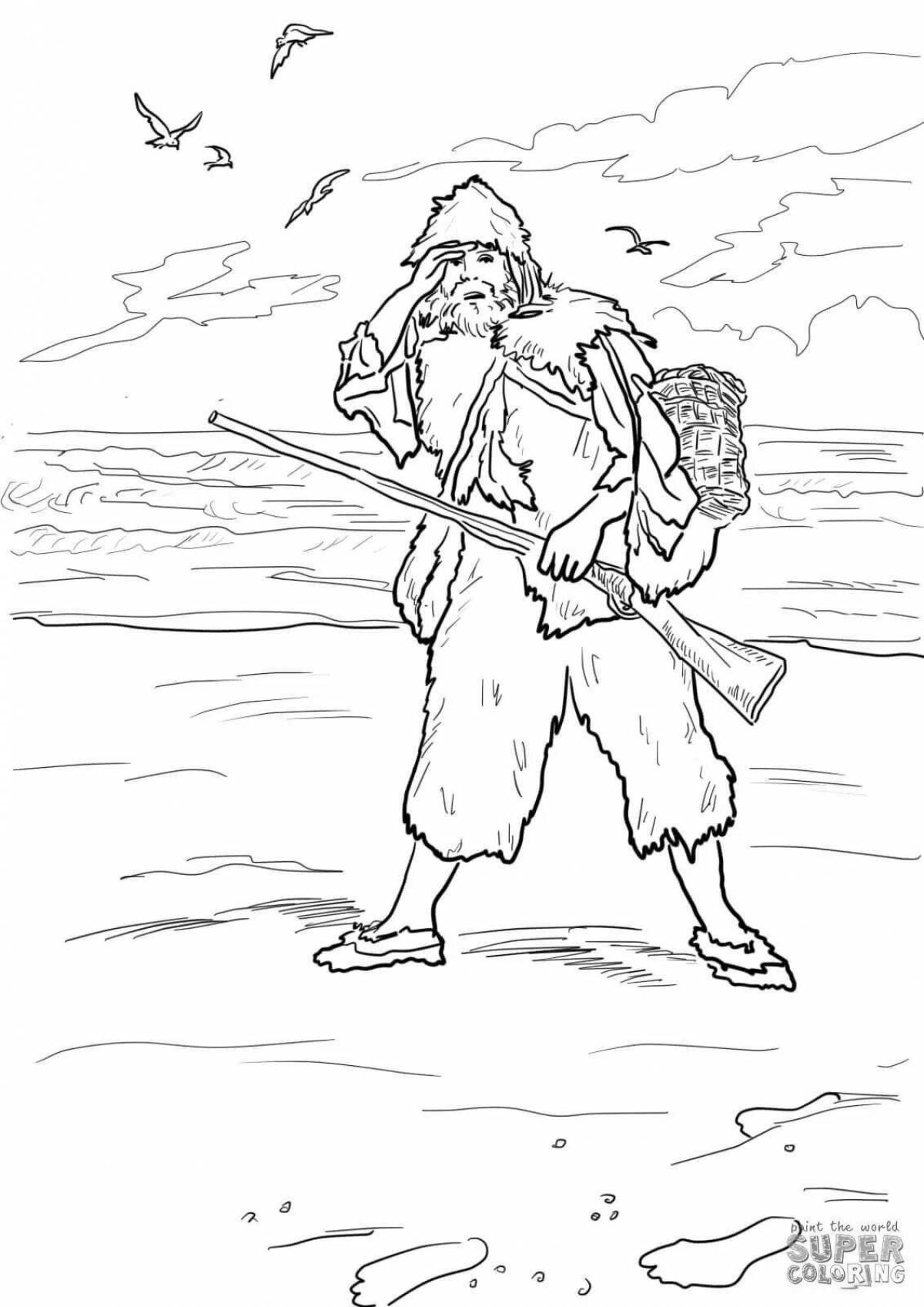Colorful robinson crusoe coloring page