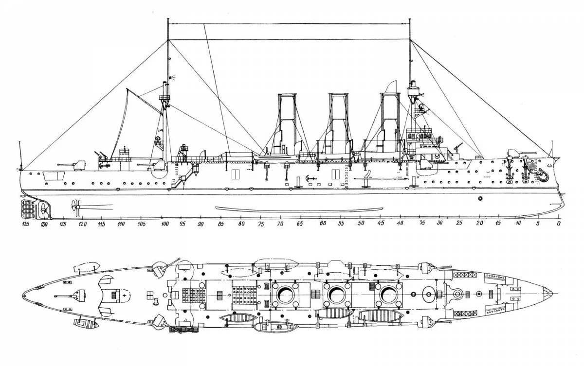 Рисунок детский крейсер аврора