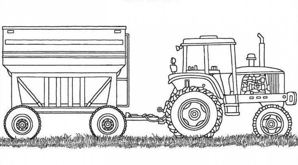 Трактор с сеялкой нарисовать