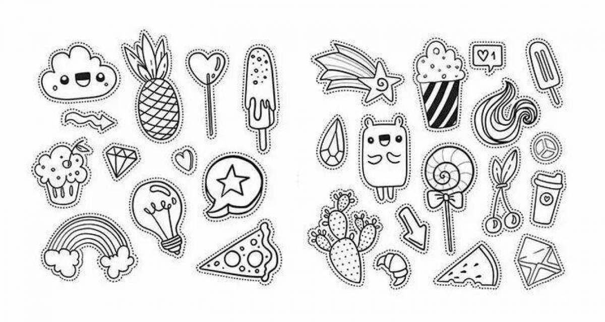 Amazing coloring pages, small stickers